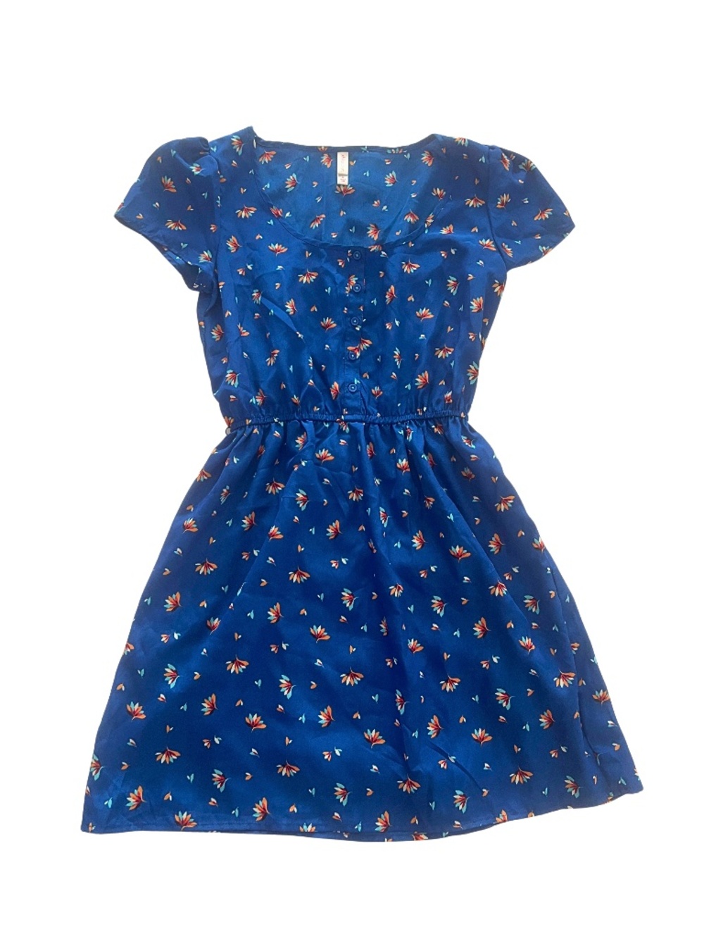 Cutest Blue Cap-Sleeve Mini Dress w/ Floral Motif - Medium